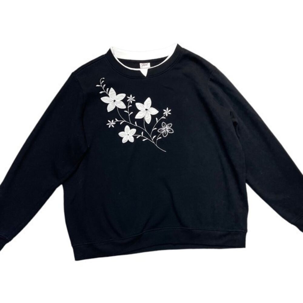 Adrian Delafield Womens Floral Embroidered Sweatshirt XL Vintage Cottagecore Top